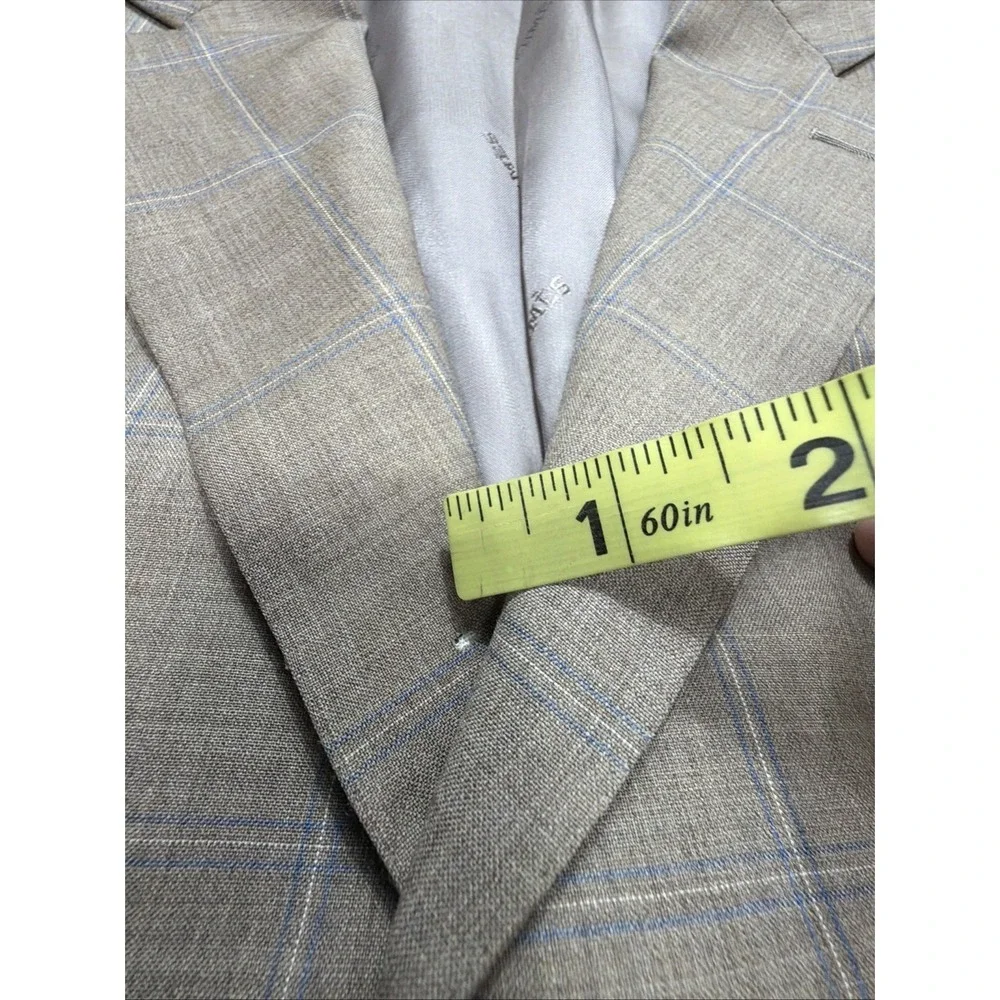 HERMES Mens Sport Coat Blazer Beige Tan Windowpane Checked 42R Wedding Flaws**
